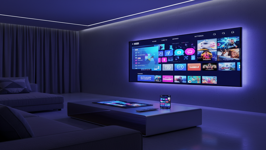 Guide illustré pour activer un abonnement IPTV sur une Smart TV via une application dédiée.