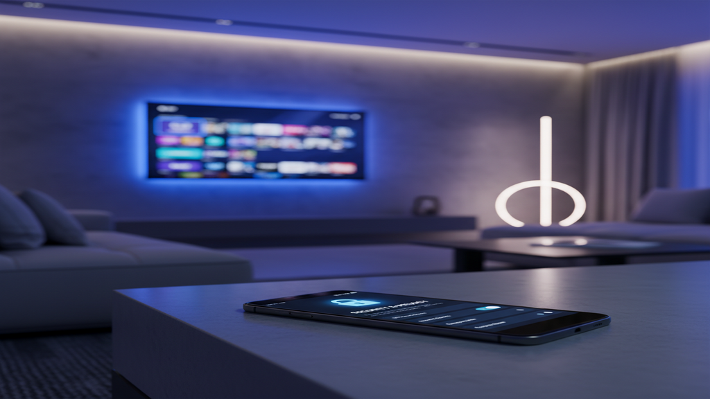 Guide illustré pour configurer une application IPTV sécurisée sur un appareil Android, montrant une Smart TV et un smartphone.