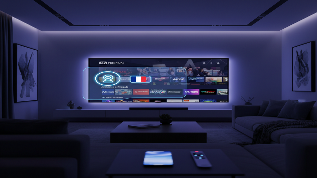 Un conseiller client avec un casque répondant à une question sur les fournisseurs IPTV avec assistance en français