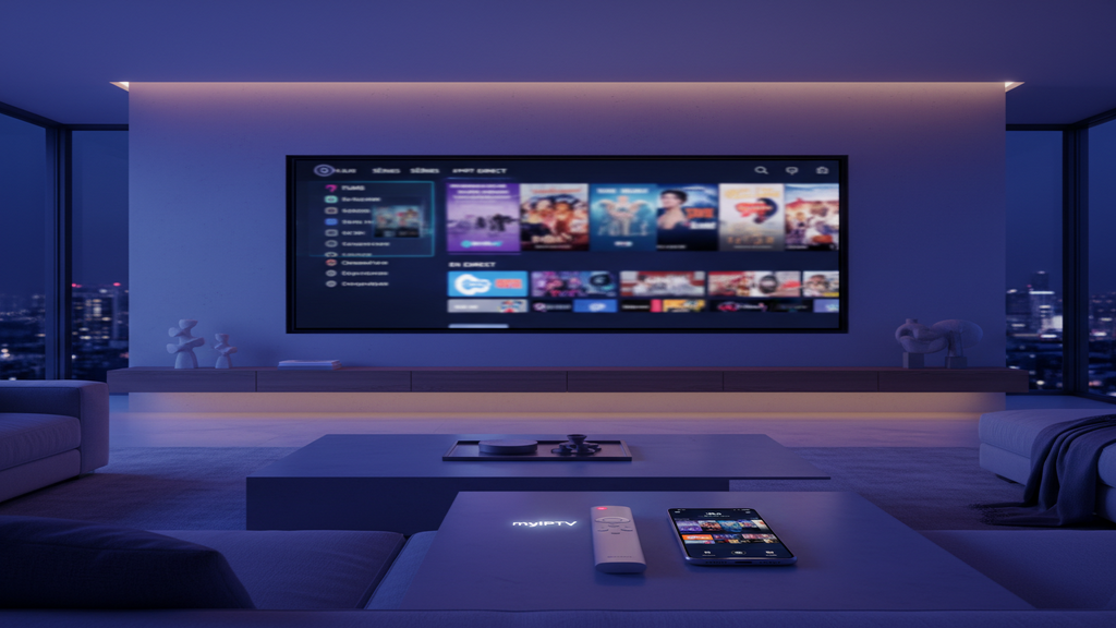 Un écran de Smart TV affichant une mosaïque de chaînes, illustrant le concept d'IPTV abonné.