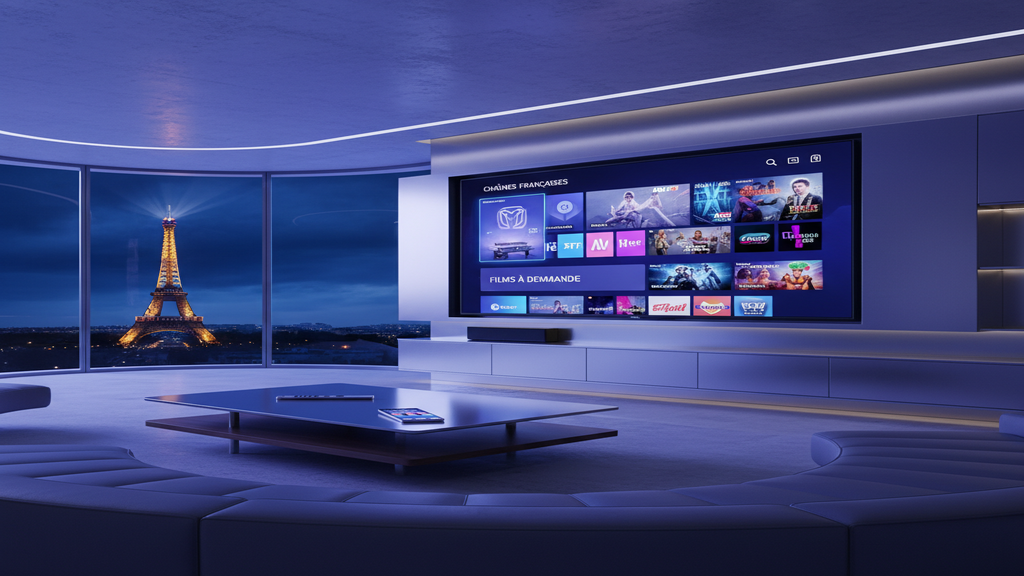 Un écran de Smart TV affichant une mosaïque de chaînes IPTV en France
