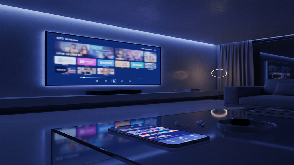 Interface d'un IPTV stream player affichée sur un écran de Smart TV