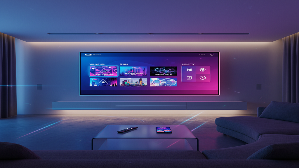 Interface d'un abonnement IPTV affichant les options de replay et de VOD sur une Smart TV