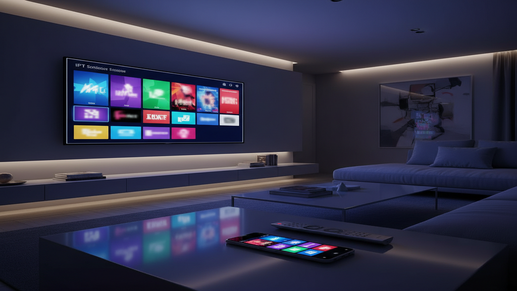 Logo de plusieurs services IPTV affiché sur un écran de Smart TV moderne